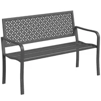 Sodo suolas 2 vietų metalinis, atsparus oro sąlygoms, lauko suolas su rūdijimui atspariu atlošu, geometrinis, iki 240 kg
