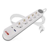 Ilgiklis 5 lizdų 3m su jungikliu 1.5 mm2 1×USB-A + 1×USB-C baltas EMOS