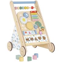 Medinis lavinamasis stumdukas su reguliuojama ratų įtampa, natūralios medienos ir baltos spalvos, 34,5 × 32,4 × 46 cm