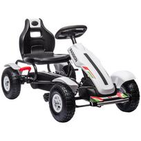 Pedalinis kartingas su rankiniu stabdžiu ir reguliuojama sėdyne, baltas, 121 × 58 × 61 cm