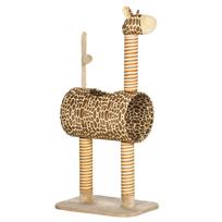 Kačių draskyklė žirafos dizaino su tuneliu, smėlio spalvos, 101 cm