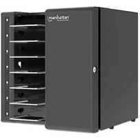 Manhattan Laptop Charging Cabinet Desktop via USB-C 16" 7-bay via USB-C 65W, Suitable for USB-C laptops (to 16"), iPads, MacBooks, Chromebooks, other USB-C devices, Bays 402x290x50mm, USB-C charging cables included,Cart, UK & EU MHT_181297