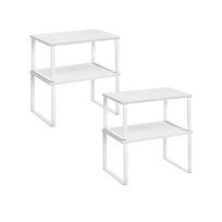 Naktinių staliukų komplektas su metaliniu rėmu, debesų balta–sniego balta, 19,5 × 29,7 × 15,8 cm ir 18,5 × 29,7 × 13,7 cm, 4 vnt.