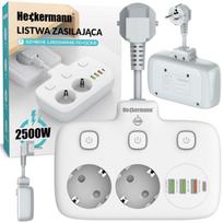 Sieninis prailgintuvas 2 lizdų + 4 USB 2500W, Sieninis prailgintuvas 2 lizdų + 4 USB 2500W