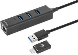 HUB USB Manhattan Manhattan 180894 huby i koncentratory USB 3.2 Gen 1 (3.1 Gen 1) Type-A + Type-C 5000Mbit/s Juodas