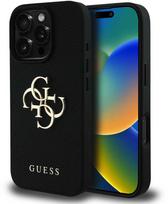 Dėklas Guess PU Grained 4G Metal Logo dėkals tavo Apple iPhone 16 Pro juodos spalvos