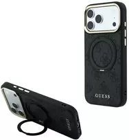 Dėklas Guess Ring Stand 360 4G Classic Logo MagSafe Case, skirta iPhone 17 Pro Max / 18 Pro Max - Juoda