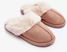 Moteriškos šlepetės su kailiu Smėlio spalvos Pinky BSB27294