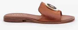 Odinės šlepetės su dekoru ir lygiu kulnu Zazoo camel