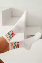 Moteriškos baltos kojinės su užrašu Good Vibes Only“
