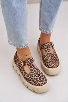 Rudos zomšinės loafer tipo šlepetės su sagtimi, leopardinis raštas Zazoo