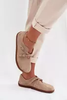 Moteriški barefoot stiliaus zomšiniai mokasinai su dirželiais smėlio spalvos Zazoo