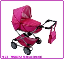 Lėlių vežimėlis MONIKA M03, rožinis su taškais