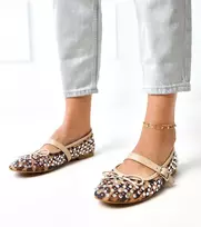 Balerinos leopardinės spalvos su tinkleliu ir akutėmis Elasida