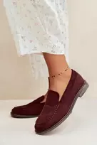 Moteriški mokasinai iš eko zomšos, bordo spalvos