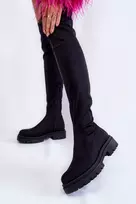 Ilgaauliai batai virš kelių su platforma ir užtrauktuku, juodi Step in style