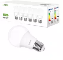 LEPRO 100090-DW-EU-6 LED Bulb, E27, A60, 8.5W (60W), 806 lm, 6500K (cool baltas), 180°, 6-pack