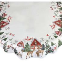 Kalėdinė staltiesė ovalas OS326-01, balta sp./raudona sp./žalia sp., 110 x 160 cm
