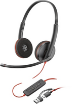 Poly Blackwire 3220 Stereo Laidinės ausinės, USB-C, USB-C/A Adapter (Bulk), Juoda | 8X228A6