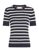 TOMMY HILFIGER Megztinis 'Cable Short Sleeve' mėlyna / balta