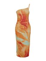 Trendyol Kokteilinė suknelė nefrito spalva / oranžinė / omarų spalva