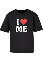 Miss Tee Marškinėliai 'I Love Me' kraujo spalva / juoda / balta