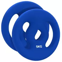 2 svarmenų rinkinys, 2 x 5 kg svarmenys, svarmenų plokštelių rinkinys,  2,5 cm strypui, Ø 30 mm skylė, mėlyna