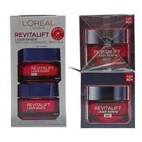 Veido kremų rinkinys L'Oreal Paris: Revitalift Laser Renew, su hialurono rūgštimi, nuo senėjimo, dieninis, 50 ml + Revitalift Laser Renew, su hialurono rūgštimi, nuo senėjimo, naktinis, 50 ml