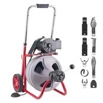 Kanalizacijos valymo mašina VEVOR JR-400Z, 30 m, 8 pjaustytuvai, 62,7 × 43,5 × 62–94 cm