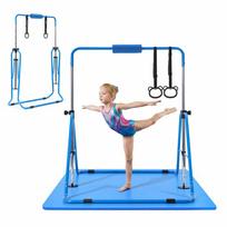 Gimnastikos strypas VEVOR QT1893B, su kilimėliu ir 2 žiedais, Mėlyna, 150 × 108 × 135 cm