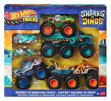 Hot Wheels Monster Trucks „Sharks vs Dinosaurs“ JGD68 – 6 transporto priemonių rinkinys