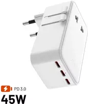 „Fixed“ tinklinis įkroviklis su GaN adapteriais USB-C, USB-A, 45 W, „Voyager Slim“ (FIXCT45-3C1A-WH)