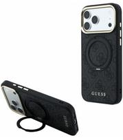 Juodas dėklas Apple iPhone 18 Pro Max telefonui "Guess PU 4G Ring Stand MagSafe Case"