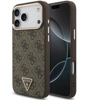 Rudas dėklas Apple iPhone 18 Pro Max telefonui "Guess PU Leather 4G Strass Triangle Logo Gold Frame MagSafe Case"