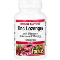Natural Factors, Cinko pastilės su šeivamedžio uogomis, ežiuole ir vitaminu C, vyšnių skonio, 60 pastilių