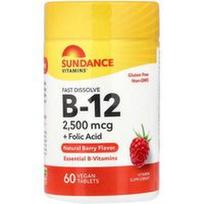 Sundance Vitamins, Greitai tirpstantis vitaminas B-12 + folio rūgštis, natūralių uogų, 60 veganiškų tablečių