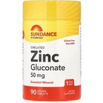 Sundance Vitamins, Chelatinis cinko gliukonatas, 50 mg, 90 veganiškų tablečių