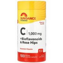 Sundance Vitamins, Vitaminas C + bioflavonoidai ir erškėtuogės, 100 veganiškai dengtų tablečių