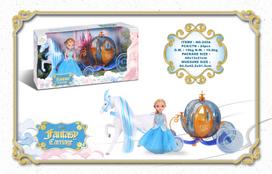 Princesės karieta su baltu žirgu ir lėlyte