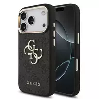GUESS 4G Big Logo Classic kietas dėklas, skirtas iPhone 17 Pro / 18 Pro – juodas su auksu