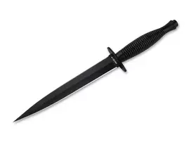 HT INSTRUMENTS H&T Commando Dagerio peilis 02HY002 - 420 nerūdijančio plieno fiksuotas ašmenys, juoda danga, odinė makštis