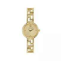 Versace moteriškas laikrodis VE7A00323 28mm šveicariškas kvarcinis su baltu ciferblatu ir juodu odiniu dirželiu