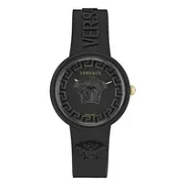 Versace V-Motif moteriškas šveicariškas kvarcinis laikrodis VE6G00223 39mm juodas ciferblatas, odinis dirželis