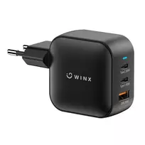 WINX POWER Max 65W GaN sieninis įkroviklis - 2x USB-C PD, 1x USB-A QC, juodas