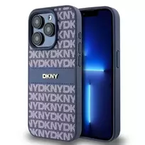 DKNY Leather Mono Stripe ir metalinis logotipas dėklas, skirtas iPhone 15 Pro - mėlynas