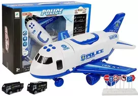 LEAN TOYS policijos lankstymo lėktuvas su automobiliais 1:64, su šviesomis ir garsais