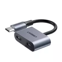 UGREEN USB Type-C dvigubas garso ir įkrovimo adapteris (15W PD, 2-in-1 skirstytuvas)
