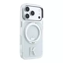 Karl Lagerfeld iPhone 18 Pro Max / 17 Pro Max MagSafe IML žiedinis stovas 360 Kameo metalo permatomas dėklas