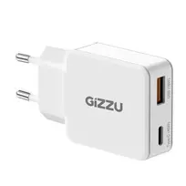 Gizzu 2-Port 45W GaN sieninis įkroviklis USB-C PD ir USB-A QC baltas