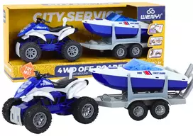 LEAN TOYS policijos kvadraciklis su priekaba ir motorine valtimi